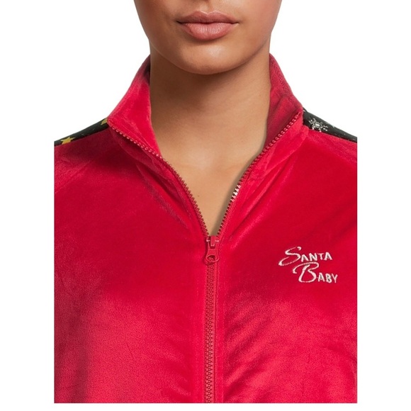 Red plush cozy velour sequin metallic embroidered jacket‎ joggers set size Small - Picture 9 of 13